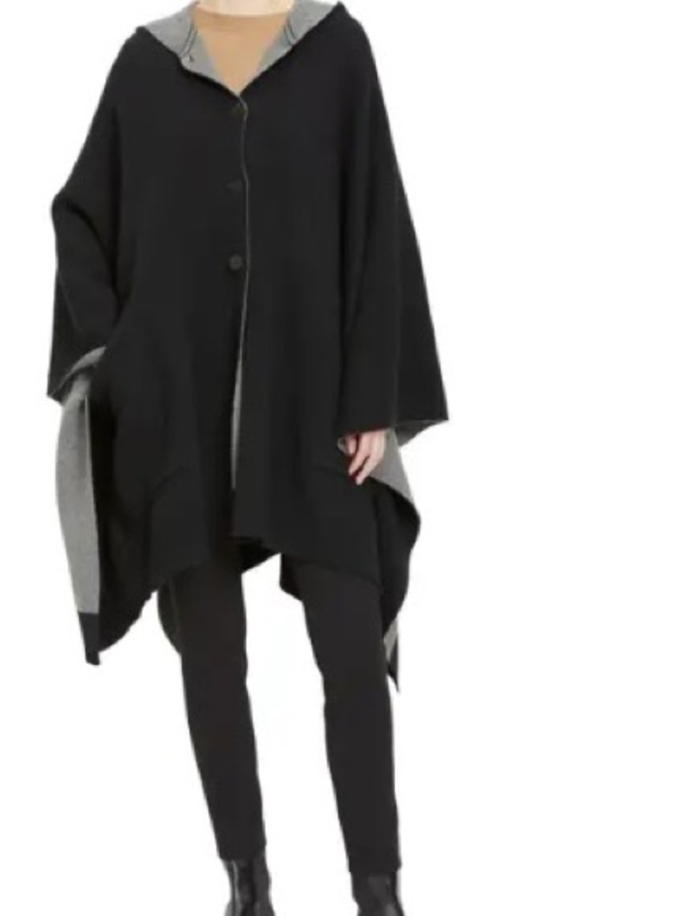 Theory Cashmere & Wool Hooded Poncho Cape Button Front